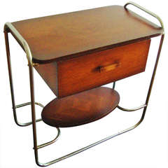 French Art Deco Tubular Chrome and Minked Veneer Wood Telephone Table