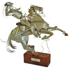 Spectacular Large American Outsider/Folk Art Cowboy and Horse Statue.