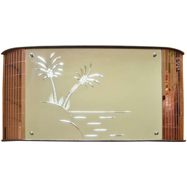 Art Deco Wall Mirror english art deco wall mirror with etched palm trees and peach Art Deco Wall Mirror english art deco wall mirror with etched palm trees and peach