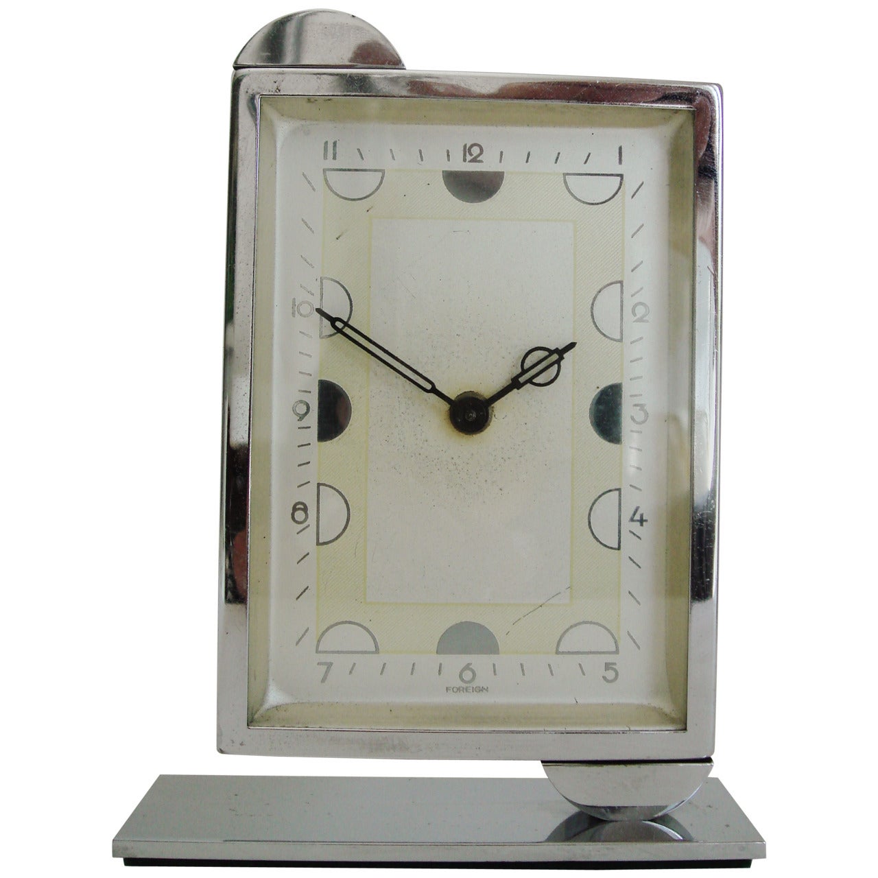 German Art Deco Chrome Asymmetrical Mechanical Desk Clock