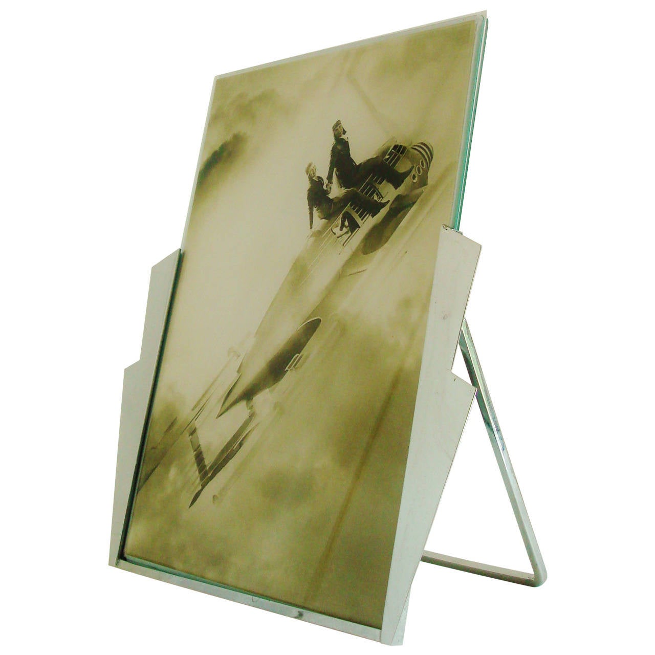 Large English Sunrise Art Deco Chrome Desk Frame with Chrome Hinged