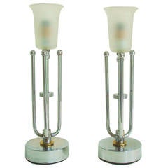 Pair of Canadian Art Deco Chrome, Brass and Glass Electrolier Boudoir Lamps