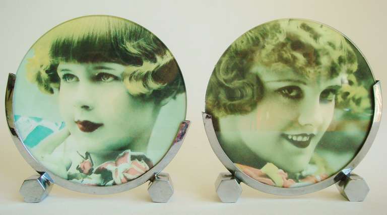 British Pair of English Art Deco Bookended Asymmetrical Chrome Picture Frames.