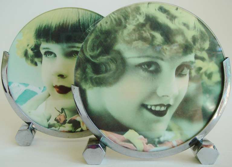 Pair of English Art Deco Bookended Asymmetrical Chrome Picture Frames.