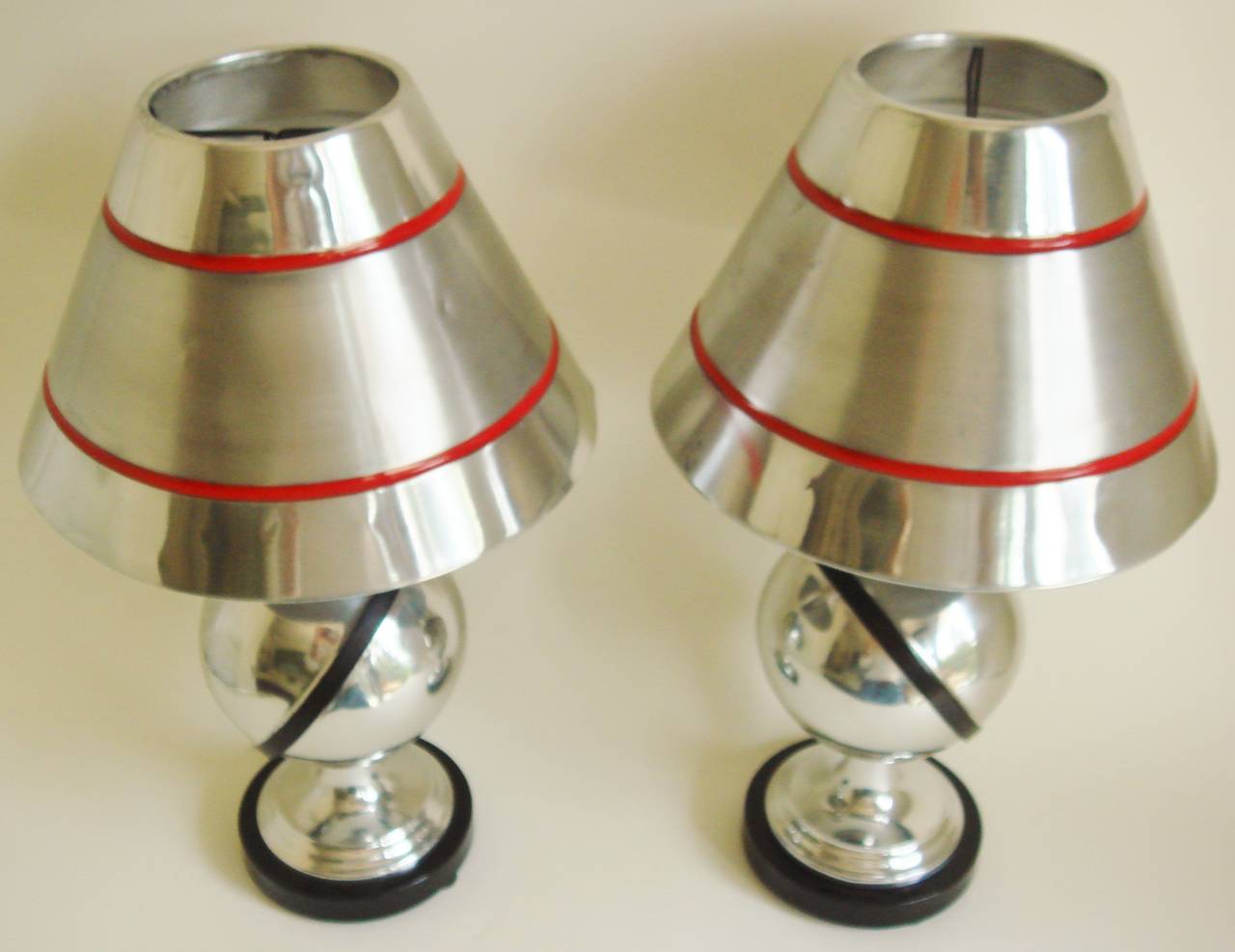 Pair of Canadian Art Deco or Machine Age Aluminium Saturn Lamps by C.F