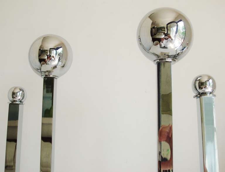 Pair of American Art Deco Chrome Plated Brass Geometric Chenets/ Andirons. 1