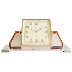 Vintage English Art Deco Chrome and Bakelite Mechanical Tilt Eight-Day Clock by Smiths