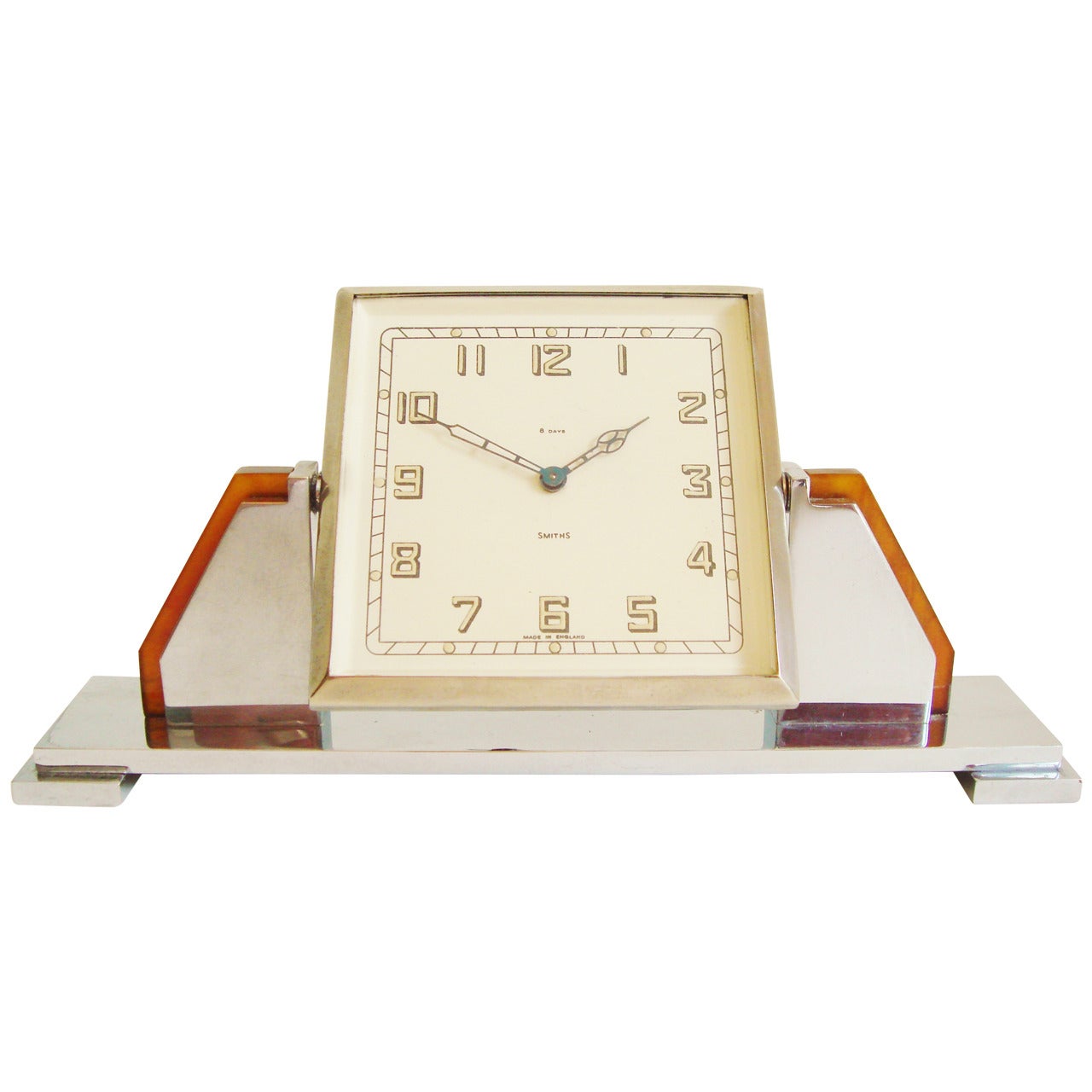English Art Deco Chrome and Bakelite Mechanical Tilt Eight-Day Clock by Smiths