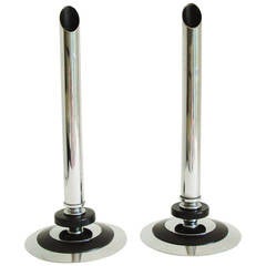 Pair of American Art Deco or Machine Age Chrome and Black Bud Vases by Evercraft