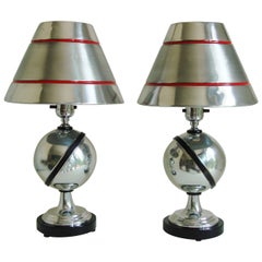 Pair of Canadian Art Deco or Machine Age Aluminium Saturn Lamps by C.F.C.