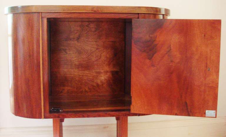 Mid-20th Century American Art Deco Side Table and Cupboard in Polychrome Exotic Wood Veneers.