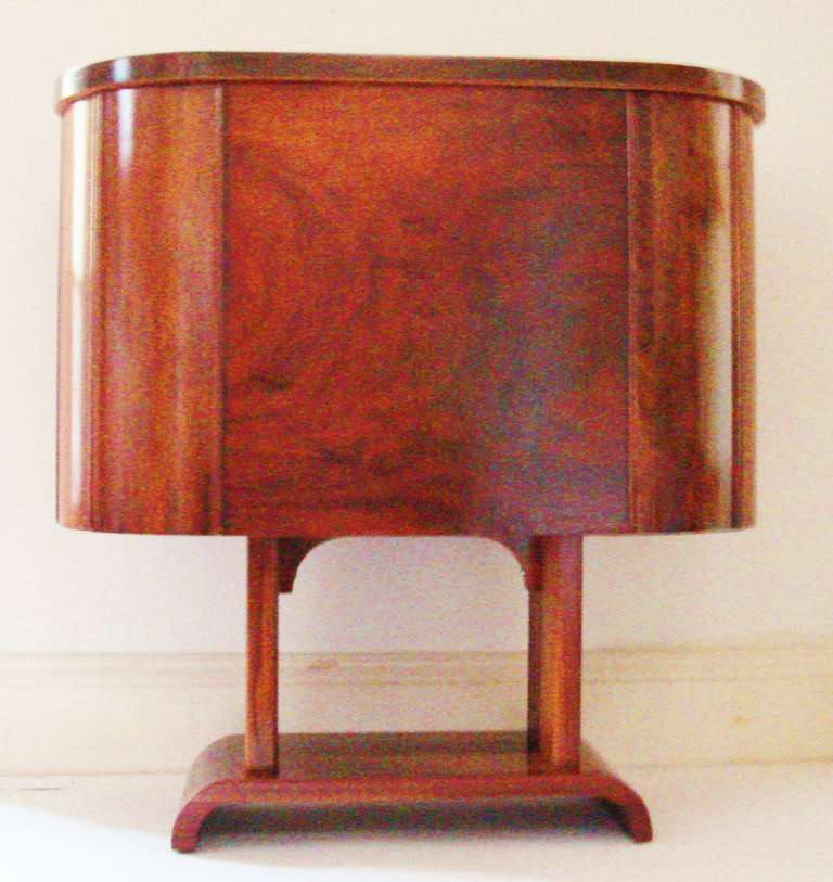 Polychromed American Art Deco Side Table and Cupboard in Polychrome Exotic Wood Veneers.