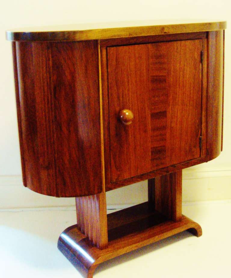 American Art Deco Side Table and Cupboard in Polychrome Exotic Wood Veneers. In Excellent Condition In Port Hope, ON