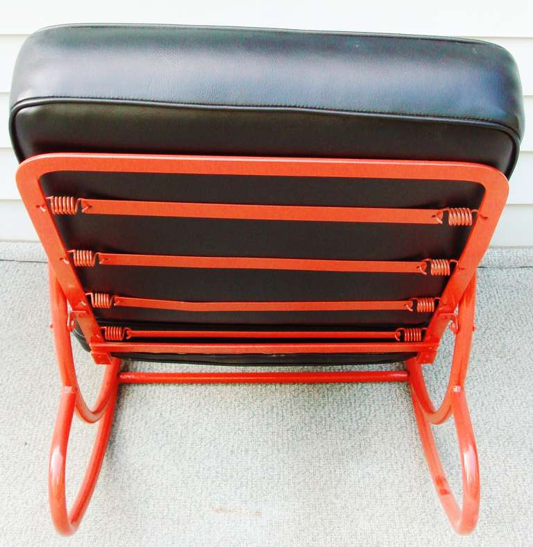 Mid-20th Century American Art Deco Red Enameled Steel Rocking Chair and Companion Lounge Chair