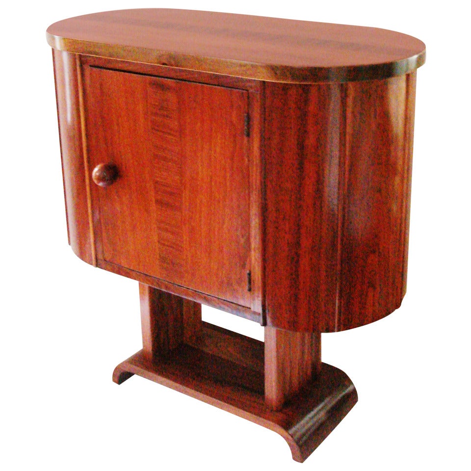 American Art Deco Side Table and Cupboard in Polychrome Exotic Wood Veneers.