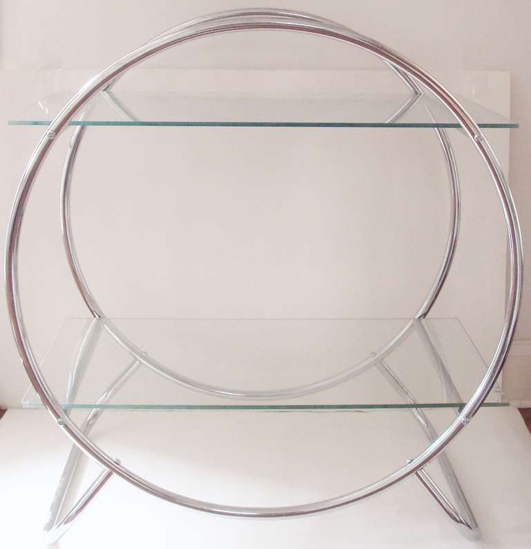 Large German Art Deco Chromed Steel and Glass, Two Tier Cocktail Table