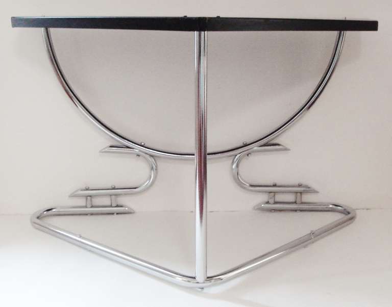 Rare Australian Art Deco Chrome Corner Table with Black Enameled Surface For Sale 1