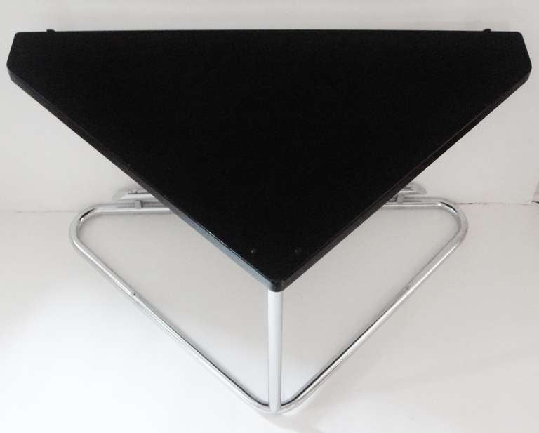 Stainless Steel Rare Australian Art Deco Chrome Corner Table with Black Enameled Surface For Sale