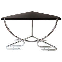 Rare Australian Art Deco Chrome Corner Table with Black Enameled Surface