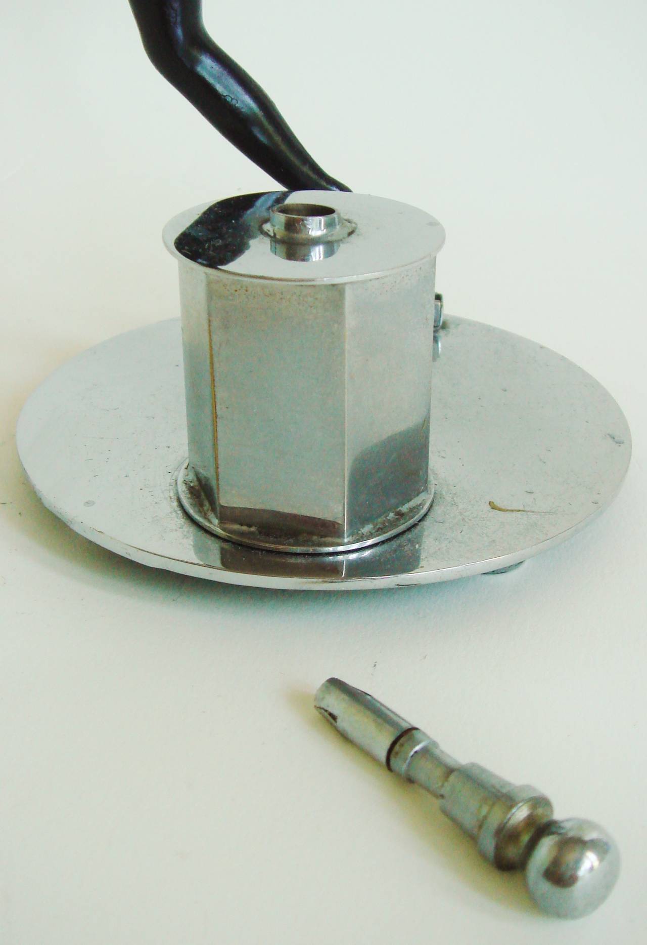 Mid-20th Century Art Deco Chrome and Black Enamel Figural Table Striker Lighter by Lorenzl