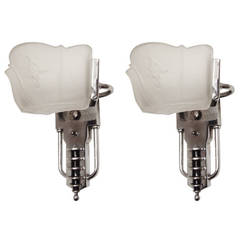 Very Rare Pair of Large American Art Deco or Machine Age Wall Sconces by Markel.