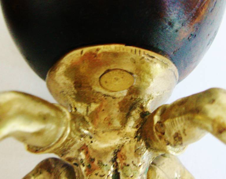 Rare Pair of Early Surreal, Figurative Coconut and Brass Cups by Arthur Court. For Sale 1