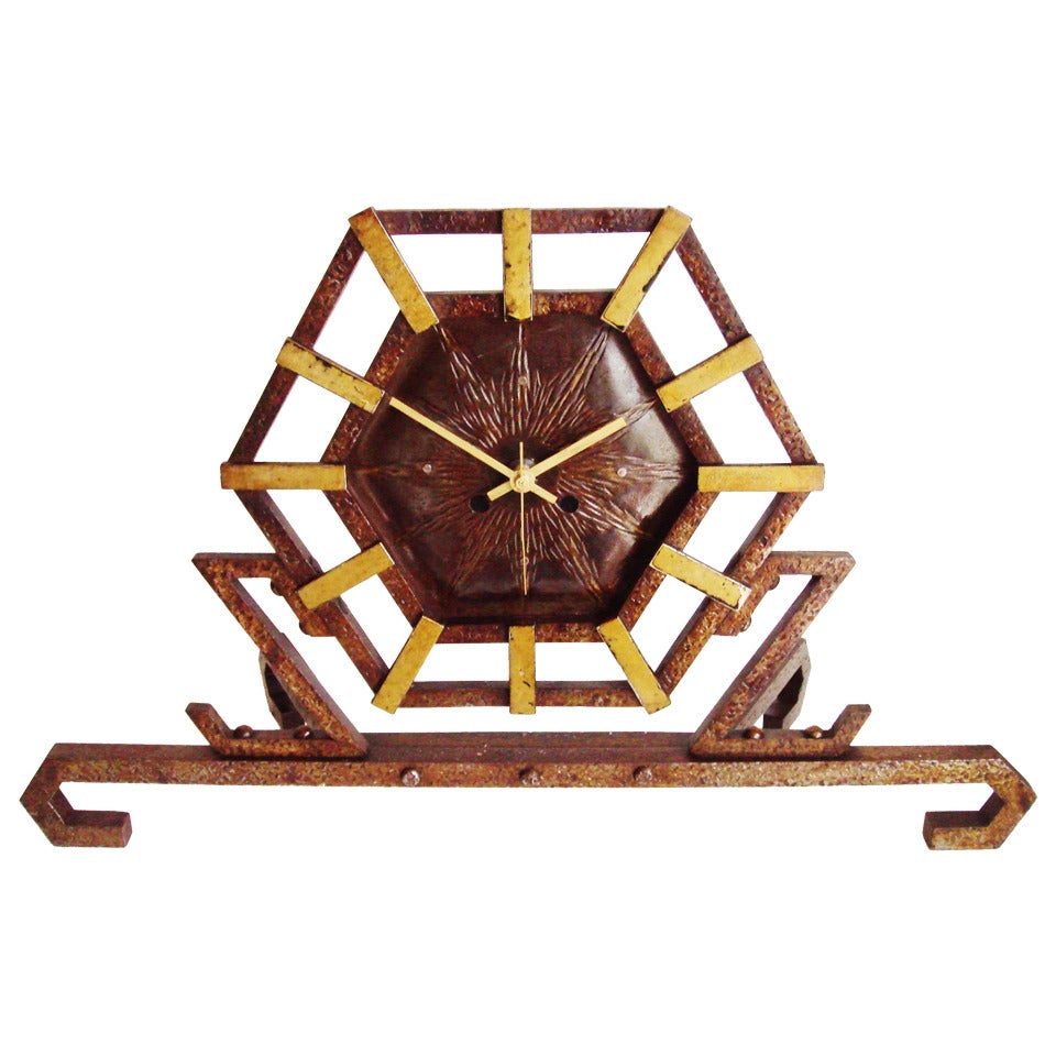 Stunning Art Deco French, Wrought Iron Electrified Mantel Clock For