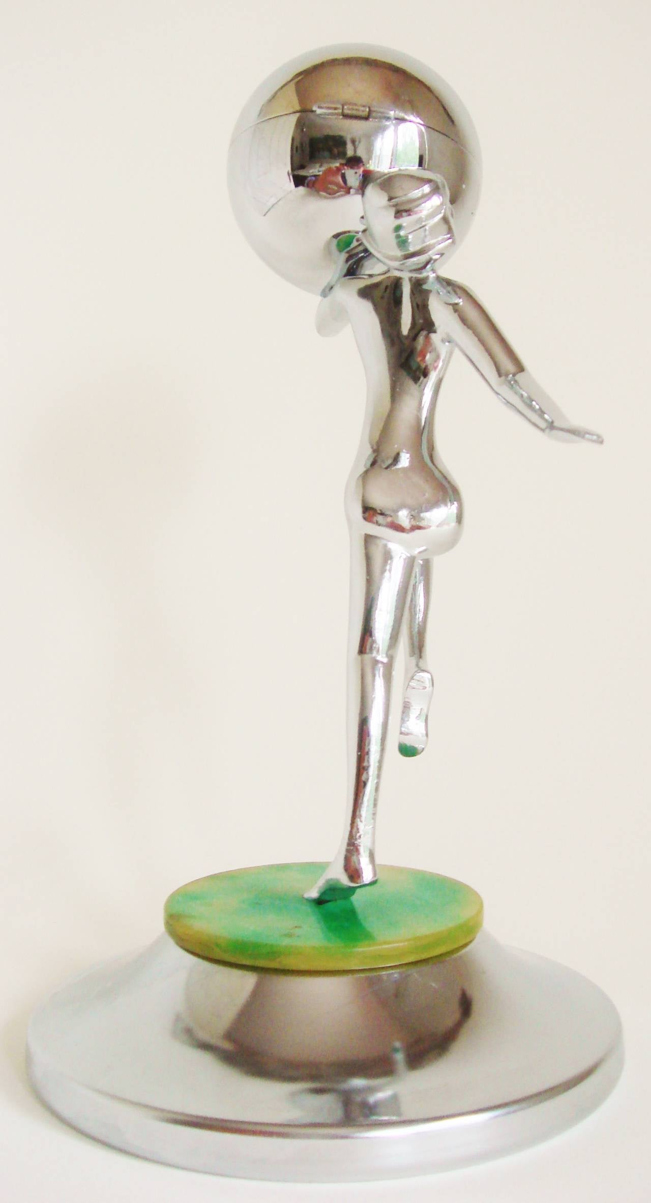 English Art Deco Chrome and Bakelite Figural Nude Wheel and Flint Table Lighter