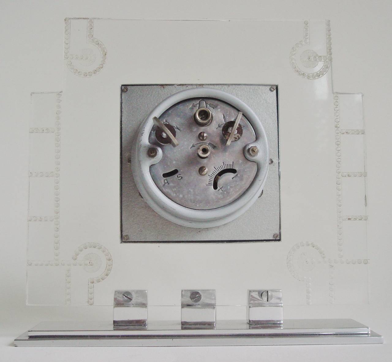 Aluminum French Art Deco Chrome, Aluminium and Lucite Mechanical Alarm Clock by Dep