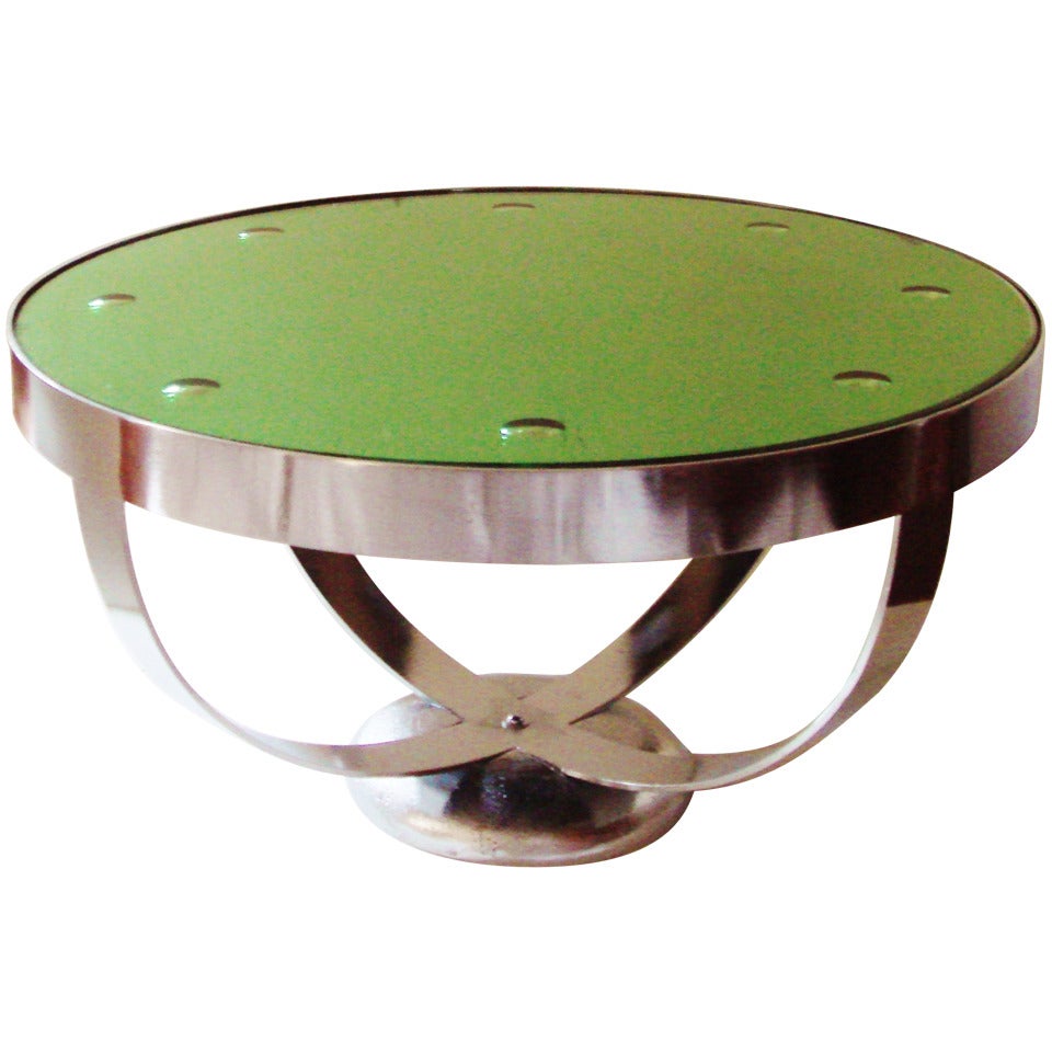 American Art Deco Chrome and Green Mirror Coffee Table in the Style of Deskey