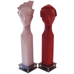 Vintage Pair of English Art Deco Revival Mannequin Heads on Steel Bases by Lindsey B