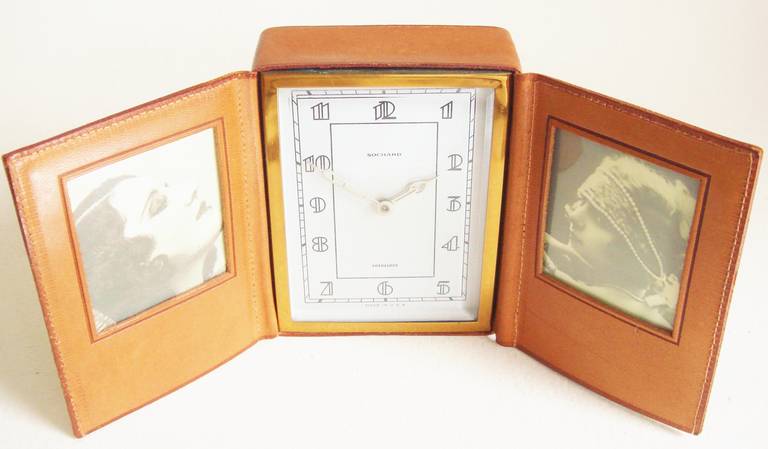 American Art Deco Leather Bound 'Fotoclock' clock by Sochard 3
