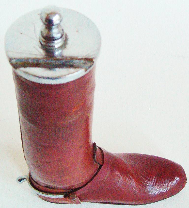 Mid-20th Century English Art Deco Figural Leather and Chrome Riding Boot Table Striker Lighter