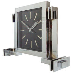 Superb German Art Deco, Mechanical and Architectural Chrome-Plated Desk Clock 3