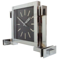 Superb German Art Deco, Mechanical and Architectural Chrome-Plated Desk Clock