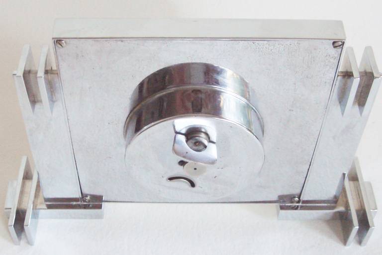 Superb German Art Deco, Mechanical and Architectural Chrome-Plated Desk Clock 1