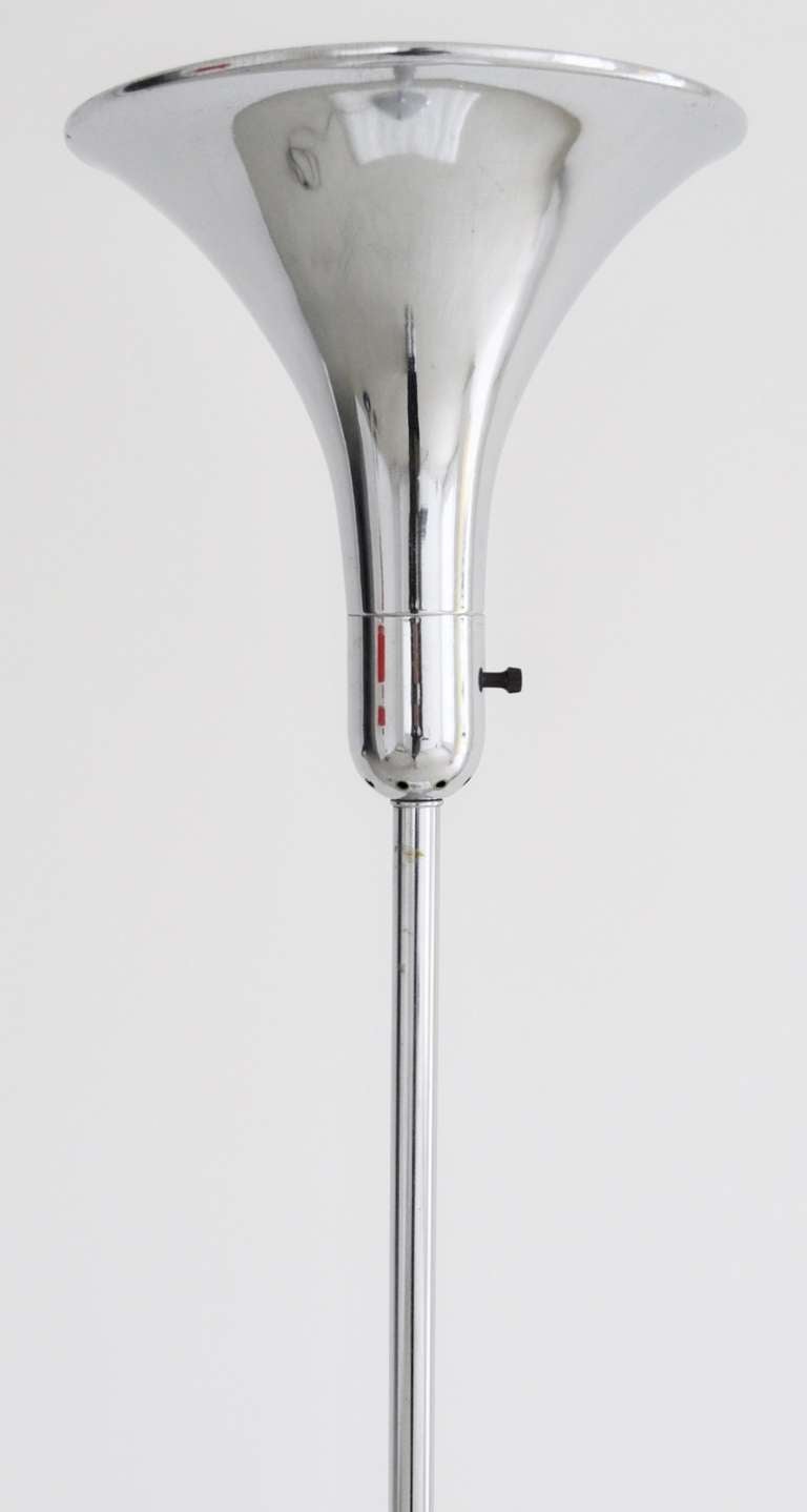 American Art Deco Chrome Trumpet Torchiere or Uplighter by Faries In Good Condition In Port Hope, ON