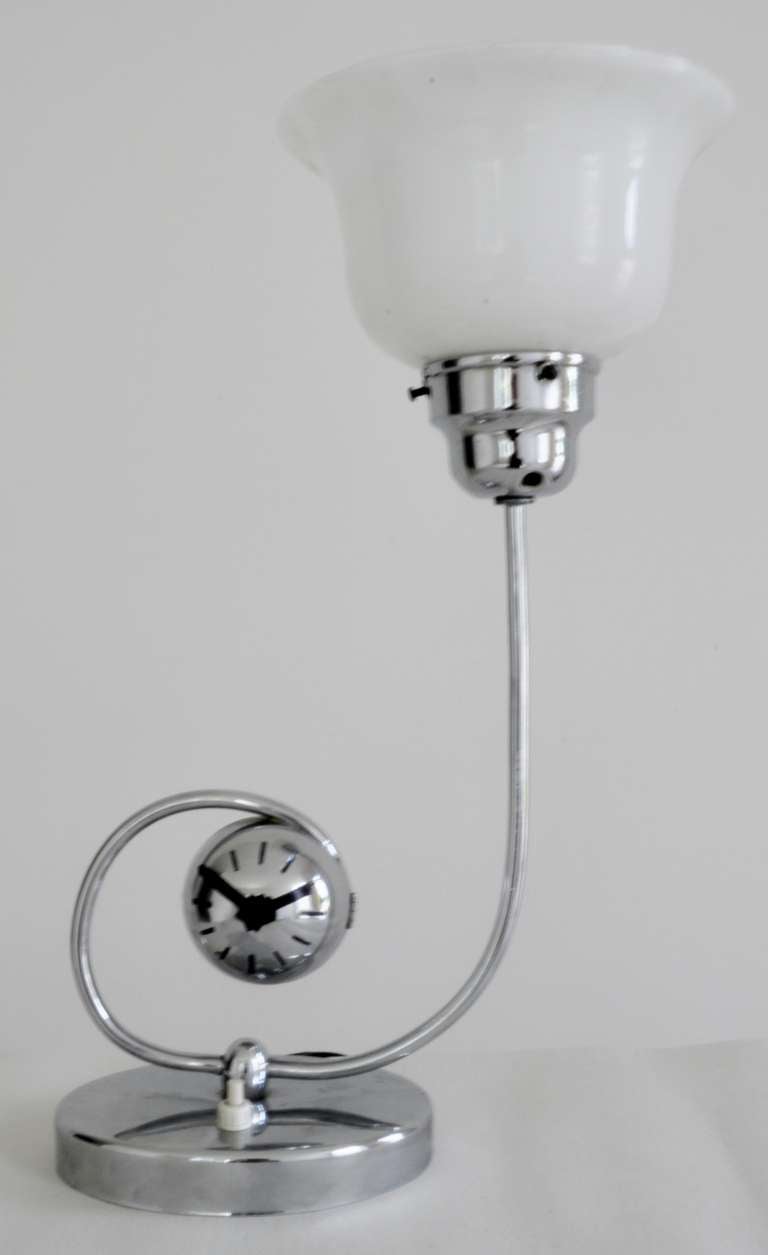 English Art Deco Table Torchiere or Uplighter with Integral German Ball Clock.