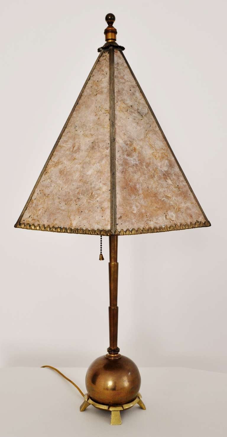 American Art Deco Brass Table Lamp with Mica Shade For ...
