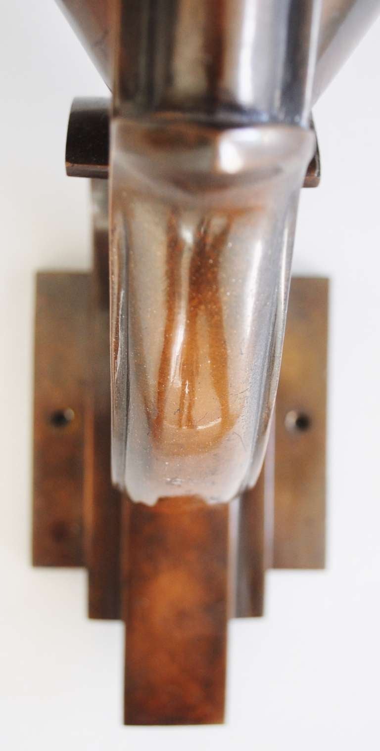 Mid-20th Century Pair of French High Art Deco Solid Bronze Torchiere or Uplighter Wall Sconces