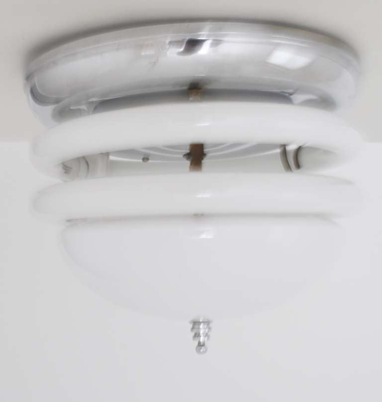 American Art Deco Flush Mount Florescent Bathroom or Kitchen Ceiling Fixture. In Excellent Condition In Port Hope, ON