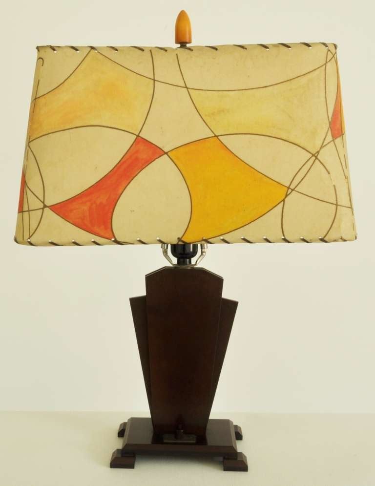 American Art Deco 'Outsider-Art' Bakelite Lamp with Original Painted Shade.