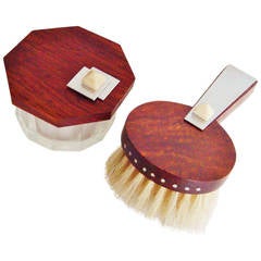Vintage French Art Deco Two-Piece Baby Hair Brush and Cream Pot Vanity Set
