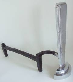 Pair of American Art Deco Chrome-Plated Andirons with Forged Iron Chenets