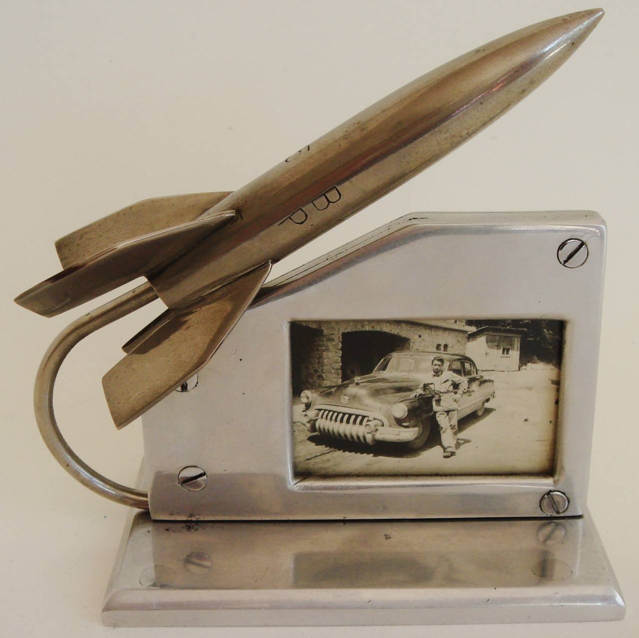 Outsider Art American Jet-Age Outsider or Trench Art Aluminium Double-Sided Rocket Frame