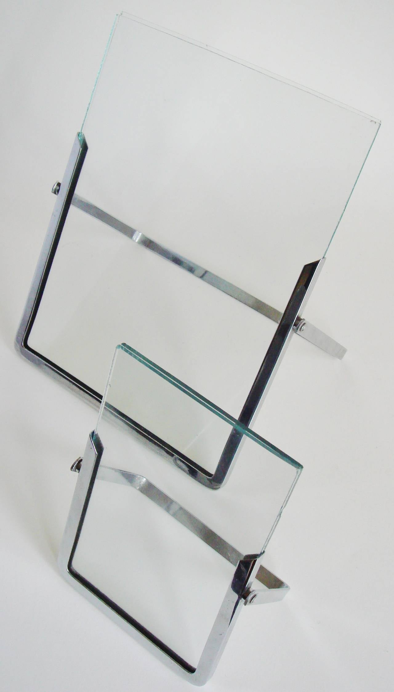 Great Britain (UK) Two English Art Deco Chrome and Glass Reversible, Folding, Travel Photo Frames