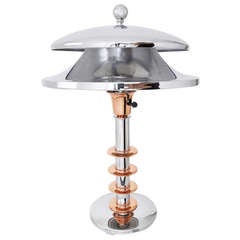 American Art Deco or Machine Age Chrome and Copper Table Lamp.