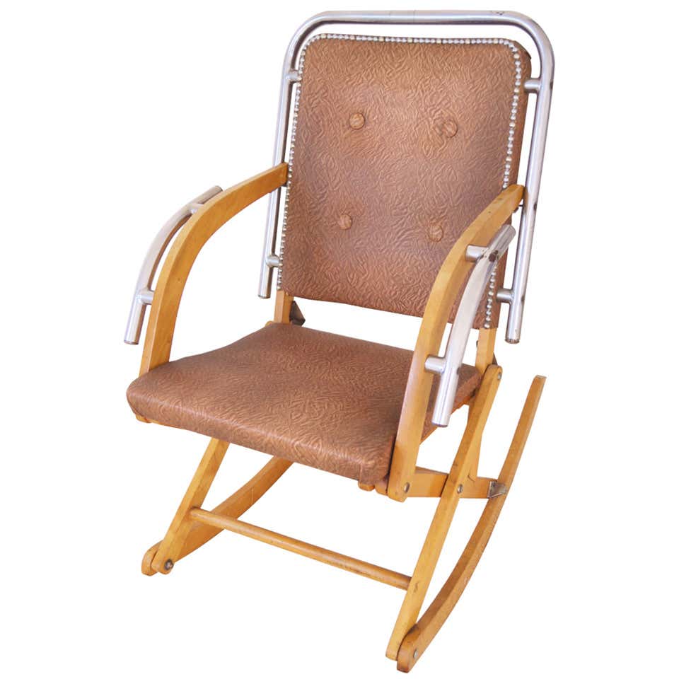 Canadian Mid-Century Modern Folding Rocking Chair in Blonde Wood and ...