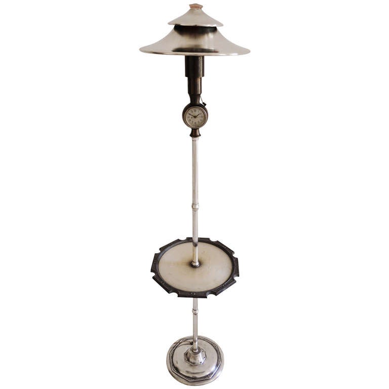 Pair Of Art Deco Table Lamps Clocks By Mofem At 1stdibs American Art Deco Paa Floor Lamp With Integral Table And Clock