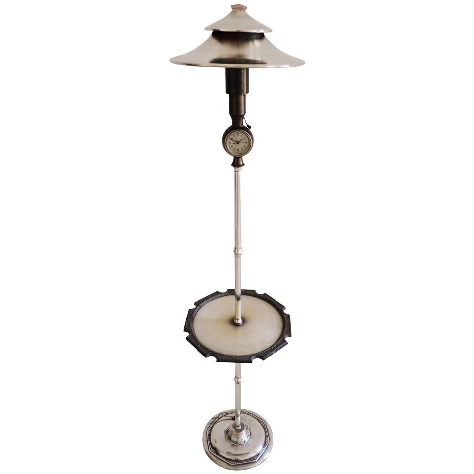 American Art Deco Pagoda Floor Lamp with Integral Table and Clock.